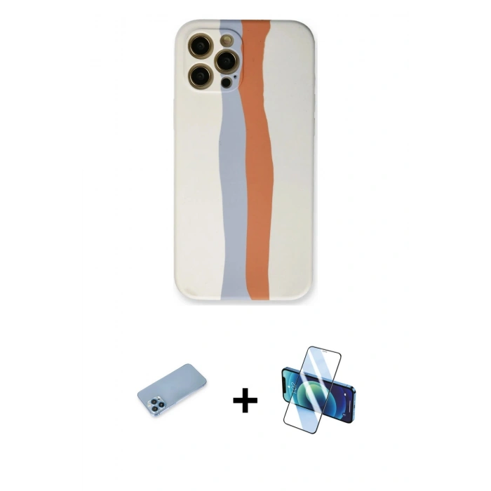 MARSİLYAN™- iPhone 12 Pro Max Kılıf Yadigar Çizgi - Siyah 3D Antistatik Cam Ekran Koruyucu + Shine Kamera Lens Koruma Cam - MI