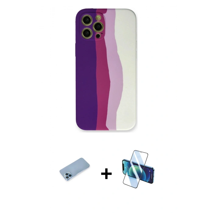 MARSİLYAN™- iPhone 12 Pro Max Kılıf Yadigar Çizgi - Siyah 3D Antistatik Cam Ekran Koruyucu + Shine Kamera Lens Koruma Cam - MI