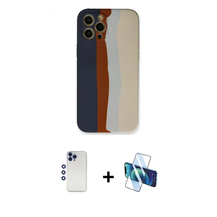 MARSİLYAN™- iPhone 12 Pro Max Kılıf Yadigar Çizgi - Siyah 3D Antistatik Cam Ekran Koruyucu + Shine Kamera Lens - LT