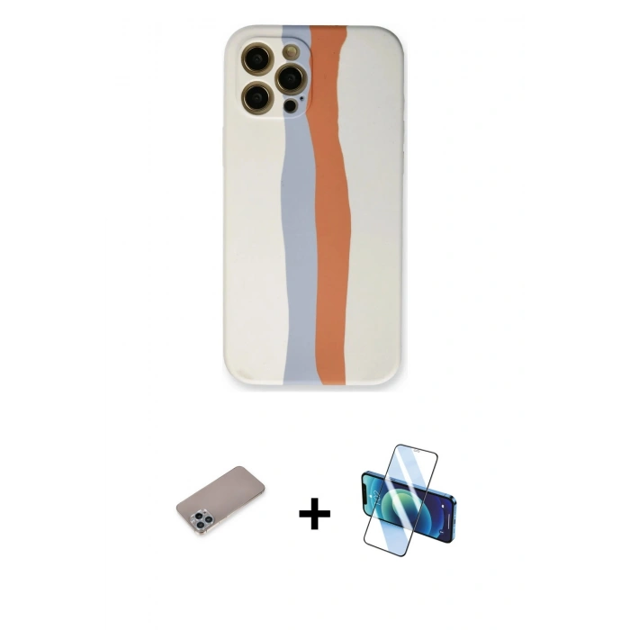 MARSİLYAN™- iPhone 12 Pro Max Kılıf Yadigar Çizgi - Siyah 3D Antistatik Cam Ekran Koruyucu + Shine Kamera Lens Koruma Cam - SABE