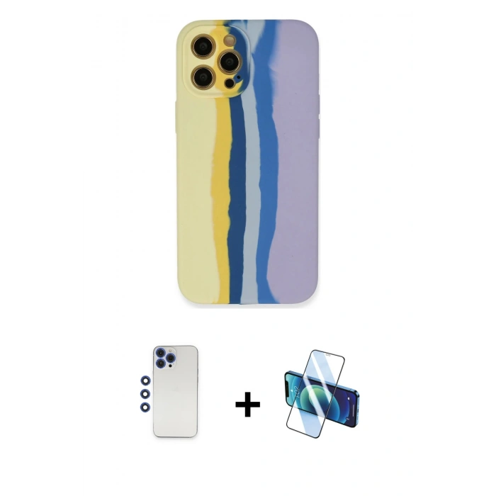 MARSİLYAN™- iPhone 12 Pro Max Kılıf Yadigar Çizgi - Siyah 3D Antistatik Cam Ekran Koruyucu + Shine Kamera Lens - LT