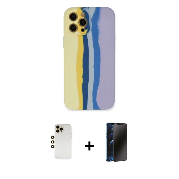MARSİLYAN™- iPhone 12 Pro Max Kılıf Yadigar Çizgi - Siyah 3D Antistatik Hayalet Cam Ekran Koruyucu + Shine Kamera Lens - GD