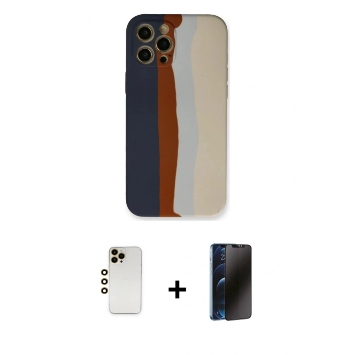 MARSİLYAN™- iPhone 12 Pro Max Kılıf Yadigar Çizgi - Siyah 3D Antistatik Hayalet Cam Ekran Koruyucu + Shine Kamera Lens - GD