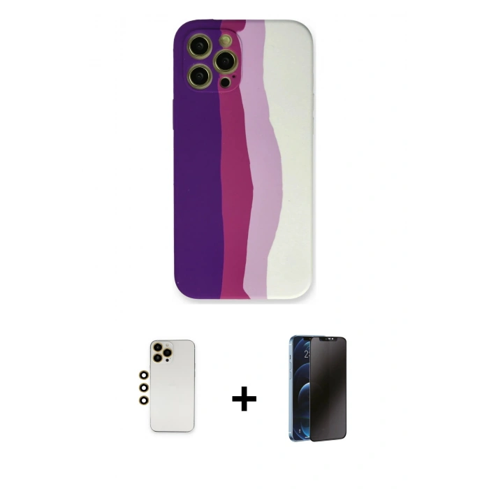 MARSİLYAN™- iPhone 12 Pro Max Kılıf Yadigar Çizgi - Siyah 3D Antistatik Hayalet Cam Ekran Koruyucu + Shine Kamera Lens - GD