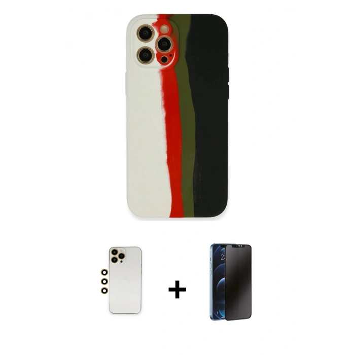MARSİLYAN™- iPhone 12 Pro Max Kılıf Yadigar Çizgi - Siyah 3D Antistatik Hayalet Cam Ekran Koruyucu + Shine Kamera Lens - GD