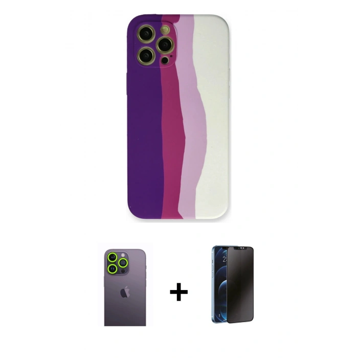 MARSİLYAN™- iPhone 12 Pro Max Kılıf Yadigar Çizgi - Siyah 3D Antistatik Hayalet Cam Ekran Koruyucu + Neon Fosforlu Kamera Lens - YL