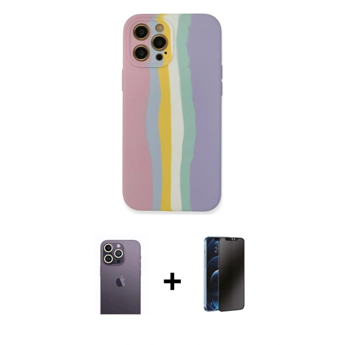 MARSİLYAN™- iPhone 12 Pro Max Kılıf Yadigar Çizgi - Siyah 3D Antistatik Hayalet Cam Ekran Koruyucu + Neon Fosforlu Kamera Lens - BZ