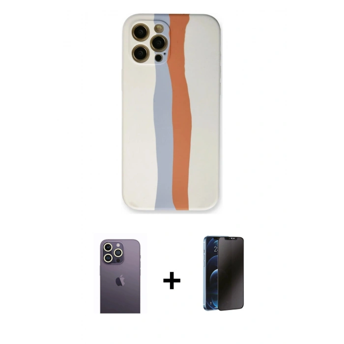 MARSİLYAN™- iPhone 12 Pro Max Kılıf Yadigar Çizgi - Siyah 3D Antistatik Hayalet Cam Ekran Koruyucu + Neon Fosforlu Kamera Lens - BZ