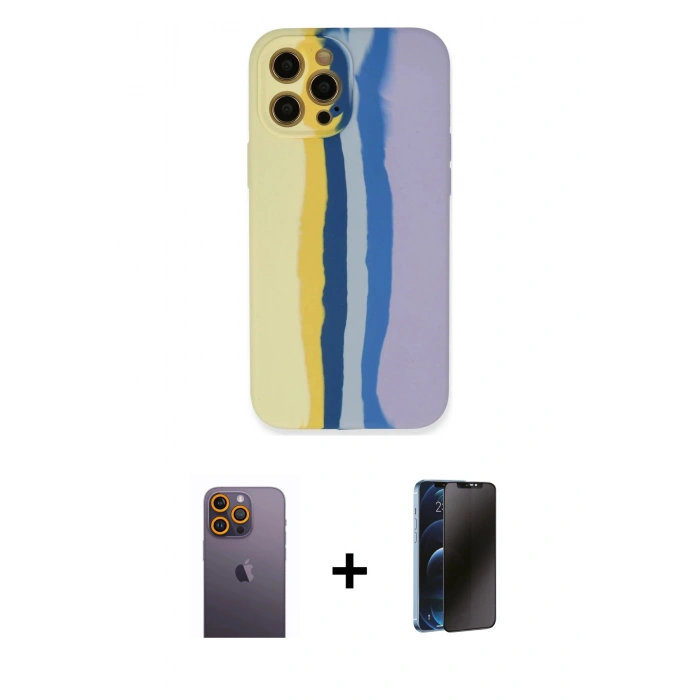 MARSİLYAN™- iPhone 12 Pro Max Kılıf Yadigar Çizgi - Siyah 3D Antistatik Hayalet Cam Ekran Koruyucu + Neon Fosforlu Kamera Lens - SI