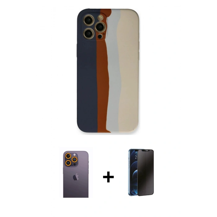 MARSİLYAN™- iPhone 12 Pro Max Kılıf Yadigar Çizgi - Siyah 3D Antistatik Hayalet Cam Ekran Koruyucu + Neon Fosforlu Kamera Lens - SI