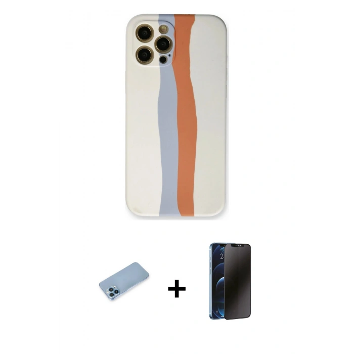 MARSİLYAN™- iPhone 12 Pro Max Kılıf Yadigar Çizgi - Siyah 3D Antistatik Hayalet Cam Ekran Koruyucu + Shine Kamera Lens Koruma Cam - MI