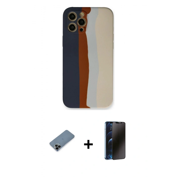 MARSİLYAN™- iPhone 12 Pro Max Kılıf Yadigar Çizgi - Siyah 3D Antistatik Hayalet Cam Ekran Koruyucu + Shine Kamera Lens Koruma Cam - SH