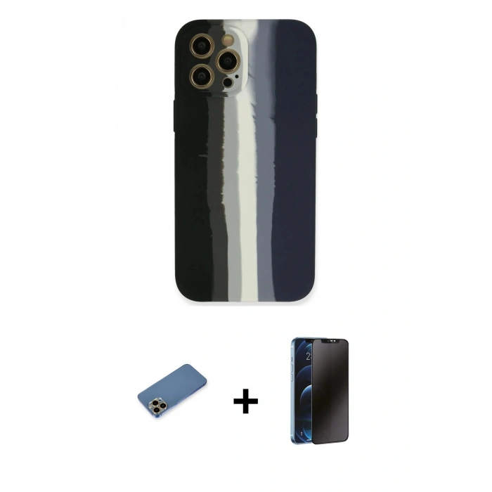 MARSİLYAN™- iPhone 12 Pro Max Kılıf Yadigar Çizgi - Siyah 3D Antistatik Hayalet Cam Ekran Koruyucu + Shine Kamera Lens Koruma Cam - GD