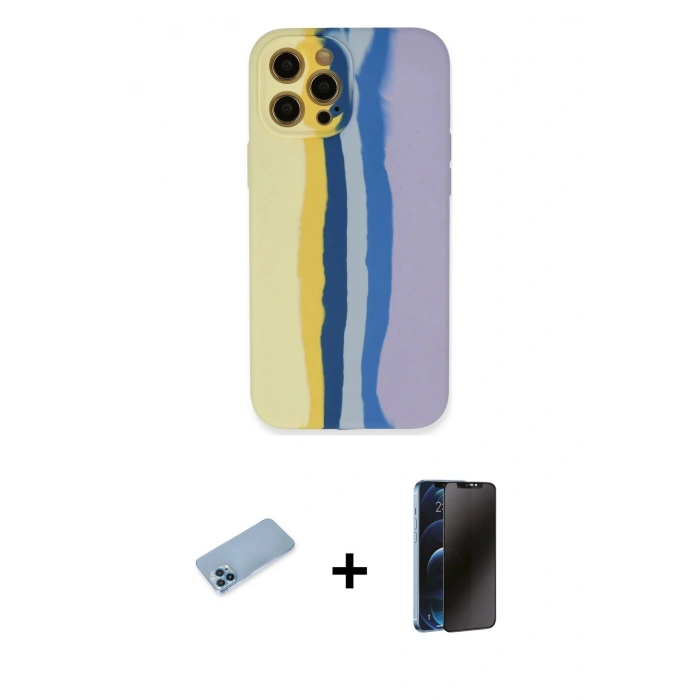 MARSİLYAN™- iPhone 12 Pro Max Kılıf Yadigar Çizgi - Siyah 3D Antistatik Hayalet Cam Ekran Koruyucu + Shine Kamera Lens Koruma Cam - MI