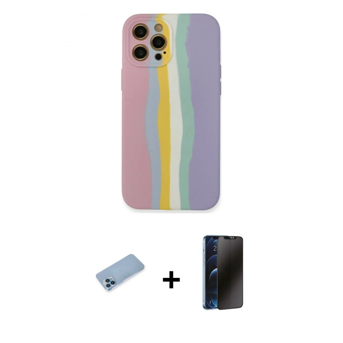 MARSİLYAN™- iPhone 12 Pro Max Kılıf Yadigar Çizgi - Siyah 3D Antistatik Hayalet Cam Ekran Koruyucu + Shine Kamera Lens Koruma Cam - MI