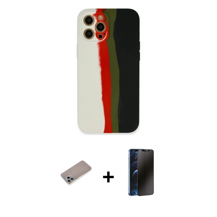 MARSİLYAN™- iPhone 12 Pro Max Kılıf Yadigar Çizgi - Siyah 3D Antistatik Hayalet Cam Ekran Koruyucu + Sierra Blue Shine Kamera Lens Koruma Cam