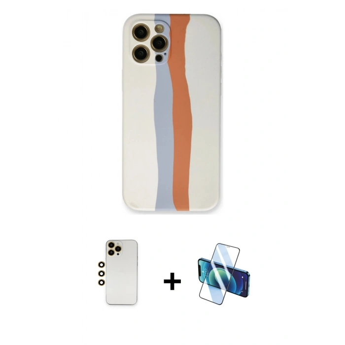 MARSİLYAN™- iPhone 12 Pro Max Kılıf Yadigar Çizgi - Siyah 3D Antistatik Seramik Nano Ekran Koruyucu + Shine Kamera Lens - GD