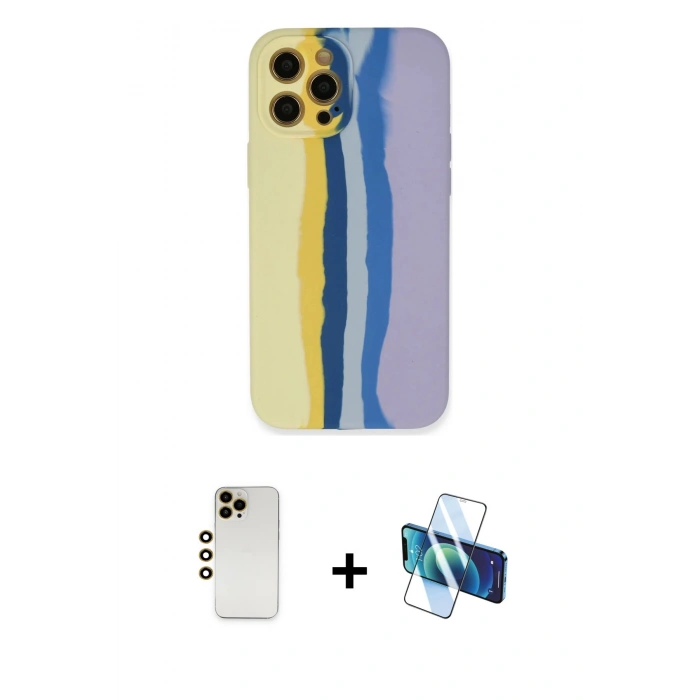 MARSİLYAN™- iPhone 12 Pro Max Kılıf Yadigar Çizgi - Siyah 3D Antistatik Seramik Nano Ekran Koruyucu + Shine Kamera Lens - GD