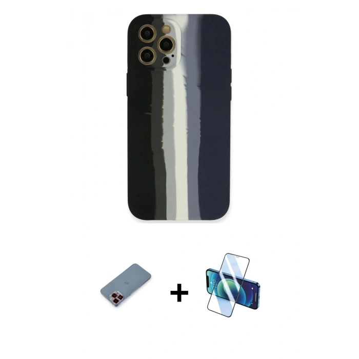 MARSİLYAN™- iPhone 12 Pro Max Kılıf Yadigar Çizgi - Siyah 3D Antistatik Seramik Nano Ekran Koruyucu + Metal Kamera Lens Koruma Cam - KI