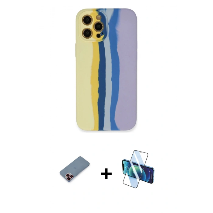 MARSİLYAN™- iPhone 12 Pro Max Kılıf Yadigar Çizgi - Siyah 3D Antistatik Seramik Nano Ekran Koruyucu + Metal Kamera Lens Koruma Cam - KI