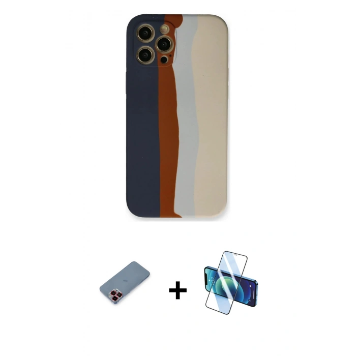 MARSİLYAN™- iPhone 12 Pro Max Kılıf Yadigar Çizgi - Siyah 3D Antistatik Seramik Nano Ekran Koruyucu + Metal Kamera Lens Koruma Cam - KI