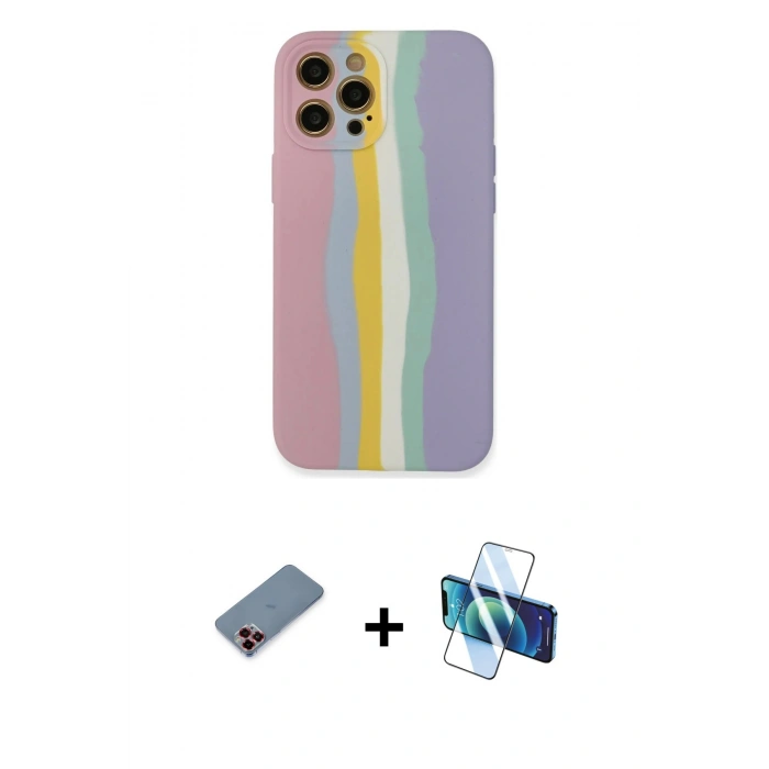 MARSİLYAN™- iPhone 12 Pro Max Kılıf Yadigar Çizgi - Siyah 3D Antistatik Seramik Nano Ekran Koruyucu + Metal Kamera Lens Koruma Cam - KI