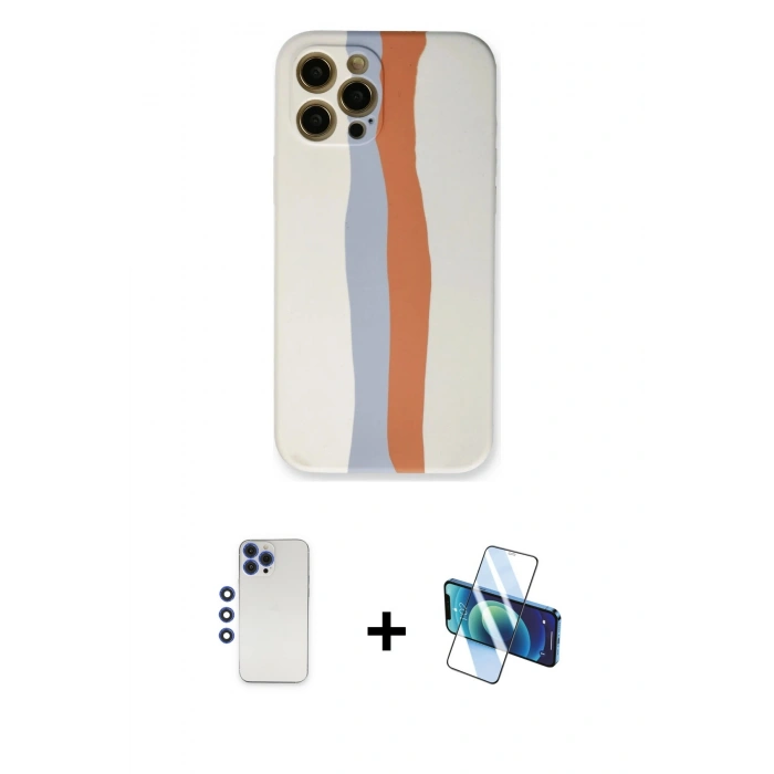 MARSİLYAN™- iPhone 12 Pro Max Kılıf Yadigar Çizgi - Siyah 3D Antistatik Seramik Nano Ekran Koruyucu + Lacivert Shine Kamera Lens