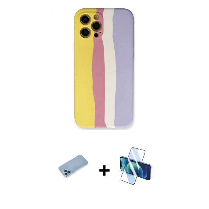 MARSİLYAN™- iPhone 12 Pro Max Kılıf Yadigar Çizgi - Siyah 3D Antistatik Seramik Nano Ekran Koruyucu + Mavi Shine Kamera Lens Koruma Cam