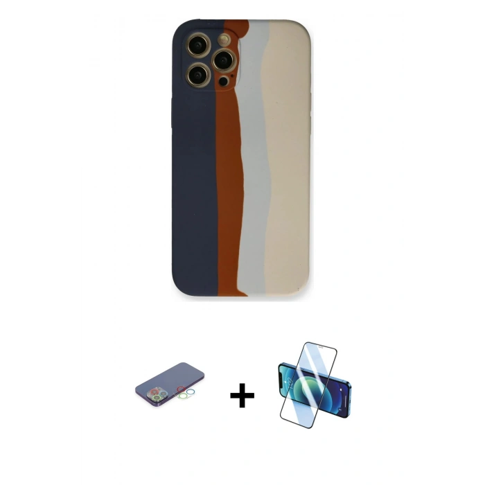 MARSİLYAN™- iPhone 12 Pro Max Kılıf Yadigar Çizgi - Siyah 3D Antistatik Seramik Nano Ekran Koruyucu + Renkli Kamera Lens Koruma Cam - MI