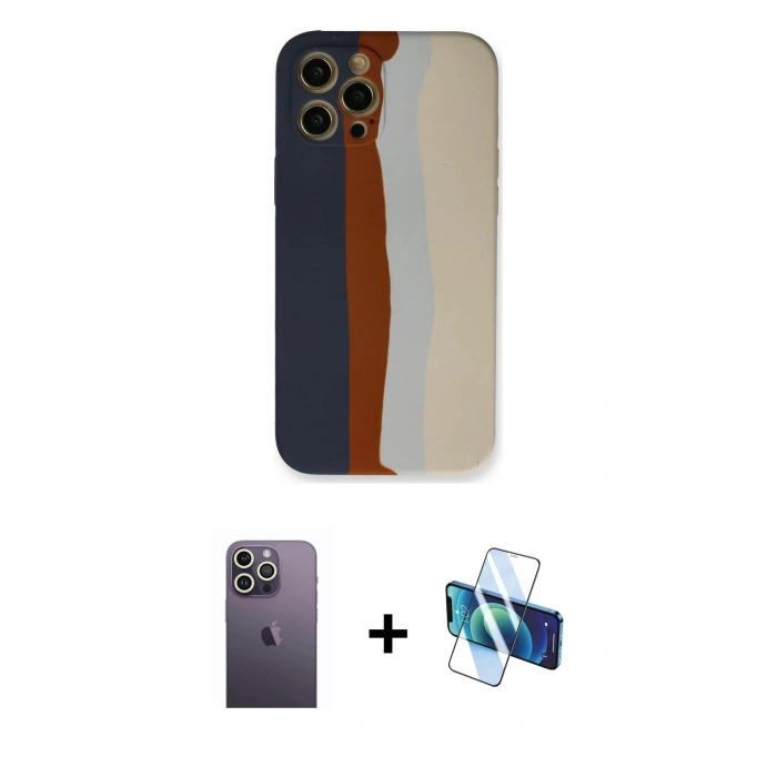 MARSİLYAN™- iPhone 12 Pro Max Kılıf Yadigar Çizgi - Siyah 3D Antistatik Seramik Nano Ekran Koruyucu + Neon Fosforlu Kamera Lens - BZ