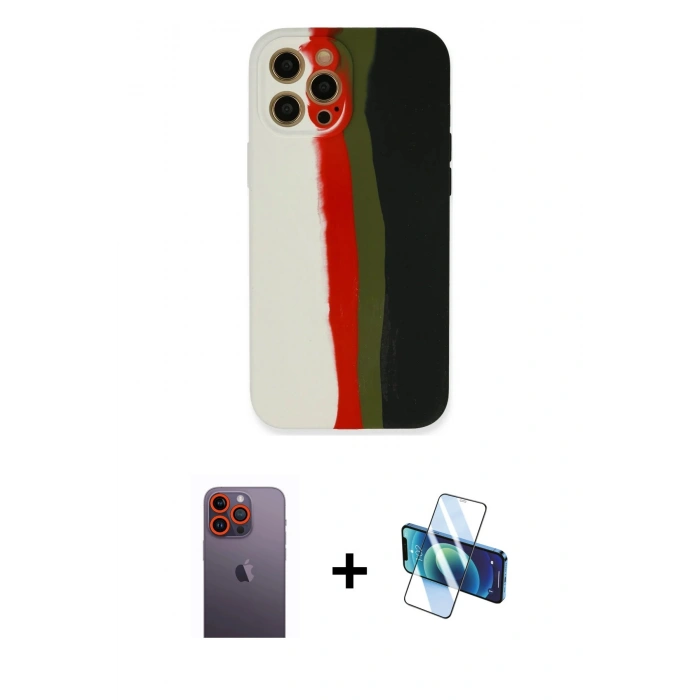 MARSİLYAN™- iPhone 12 Pro Max Kılıf Yadigar Çizgi - Siyah 3D Antistatik Seramik Nano Ekran Koruyucu + Neon Fosforlu Kamera Lens - TU