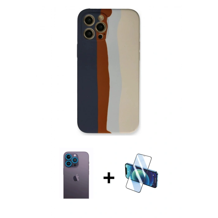 MARSİLYAN™- iPhone 12 Pro Max Kılıf Yadigar Çizgi - Siyah 3D Antistatik Seramik Nano Ekran Koruyucu + Neon Fosforlu Kamera Lens - MI