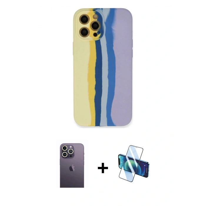 MARSİLYAN™- iPhone 12 Pro Max Kılıf Yadigar Çizgi - Siyah 3D Antistatik Seramik Nano Ekran Koruyucu + Neon Fosforlu Kamera Lens - BZ