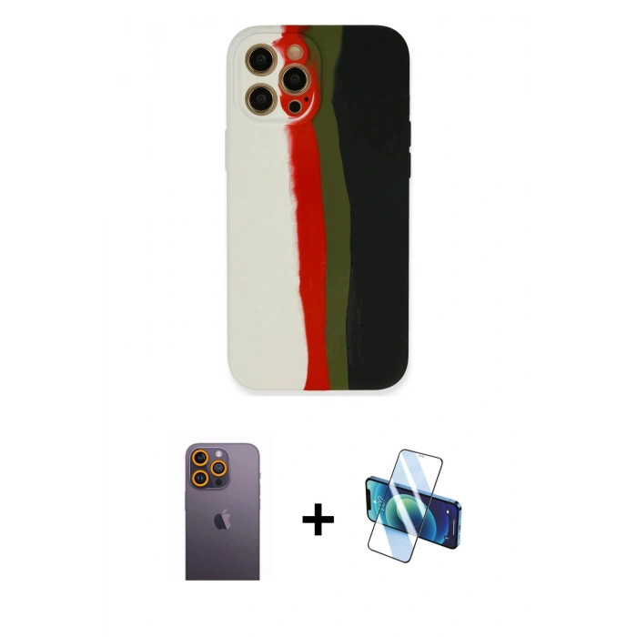 MARSİLYAN™- iPhone 12 Pro Max Kılıf Yadigar Çizgi - Siyah 3D Antistatik Seramik Nano Ekran Koruyucu + Neon Fosforlu Kamera Lens - SI