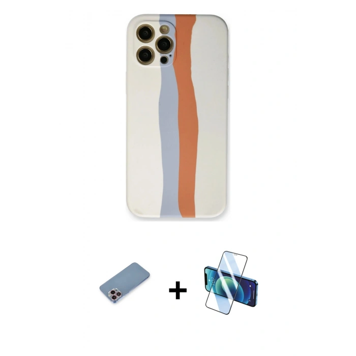 MARSİLYAN™- iPhone 12 Pro Max Kılıf Yadigar Çizgi - Siyah 3D Antistatik Seramik Nano Ekran Koruyucu + Shine Kamera Lens Koruma Cam - PE