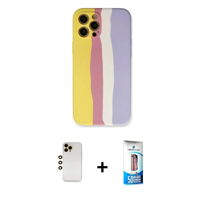 MARSİLYAN™- iPhone 12 Pro Max Kılıf Yadigar Çizgi - Siyah 5D Eko Cam Ekran Koruyucu + Shine Kamera Lens - GD