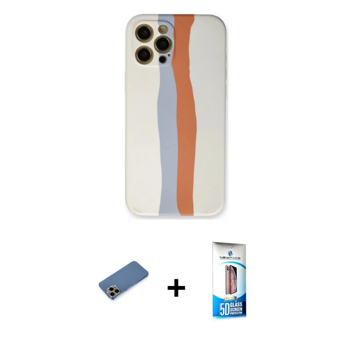 MARSİLYAN™- iPhone 12 Pro Max Kılıf Yadigar Çizgi - Siyah 5D Eko Cam Ekran Koruyucu + Shine Kamera Lens Koruma Cam - GD