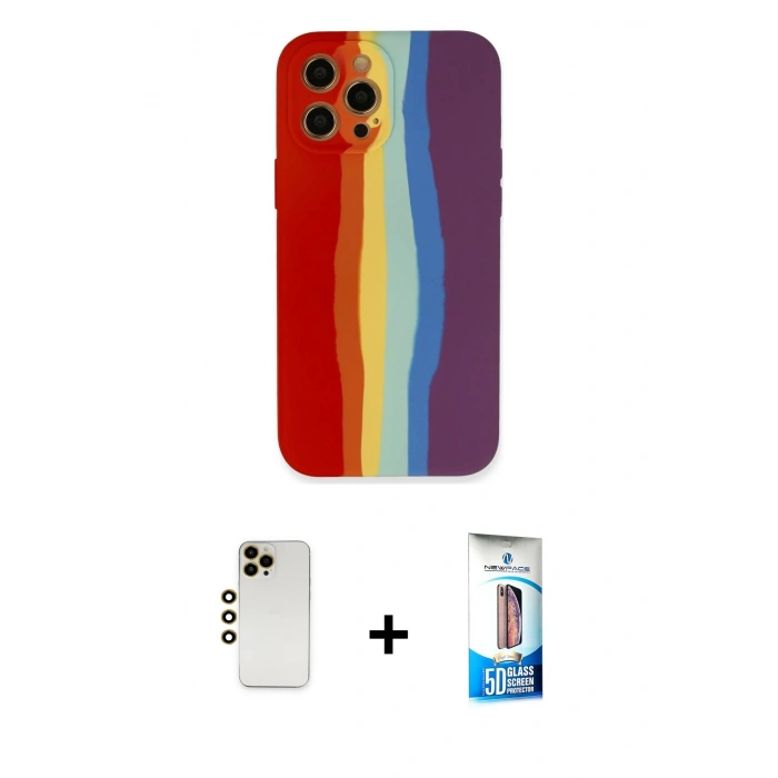 MARSİLYAN™- iPhone 12 Pro Max Kılıf Yadigar Çizgi - Siyah 5D Eko Cam Ekran Koruyucu + Shine Kamera Lens - GD