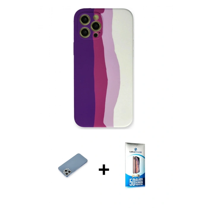 MARSİLYAN™- iPhone 12 Pro Max Kılıf Yadigar Çizgi - Siyah 5D Eko Cam Ekran Koruyucu + Shine Kamera Lens Koruma Cam - GS