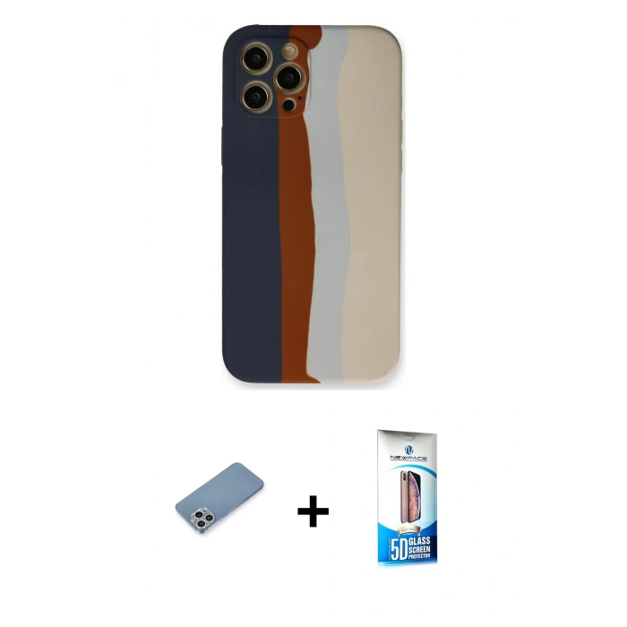 MARSİLYAN™- iPhone 12 Pro Max Kılıf Yadigar Çizgi - Siyah 5D Eko Cam Ekran Koruyucu + Shine Kamera Lens Koruma Cam - GS