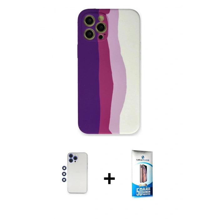 MARSİLYAN™- iPhone 12 Pro Max Kılıf Yadigar Çizgi - Siyah 5D Eko Cam Ekran Koruyucu + Shine Kamera Lens - LT