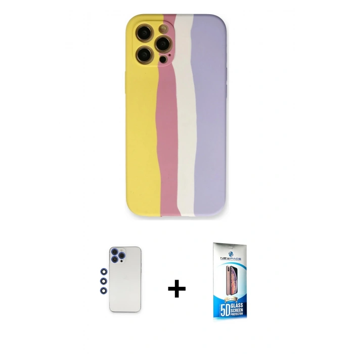 MARSİLYAN™- iPhone 12 Pro Max Kılıf Yadigar Çizgi - Siyah 5D Eko Cam Ekran Koruyucu + Shine Kamera Lens - LT