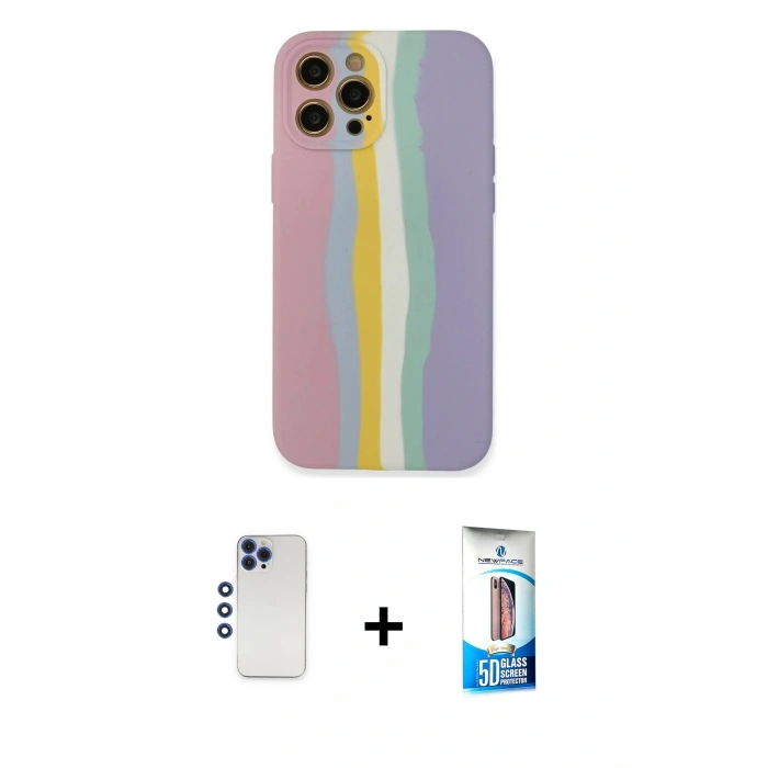 MARSİLYAN™- iPhone 12 Pro Max Kılıf Yadigar Çizgi - Siyah 5D Eko Cam Ekran Koruyucu + Shine Kamera Lens - LT