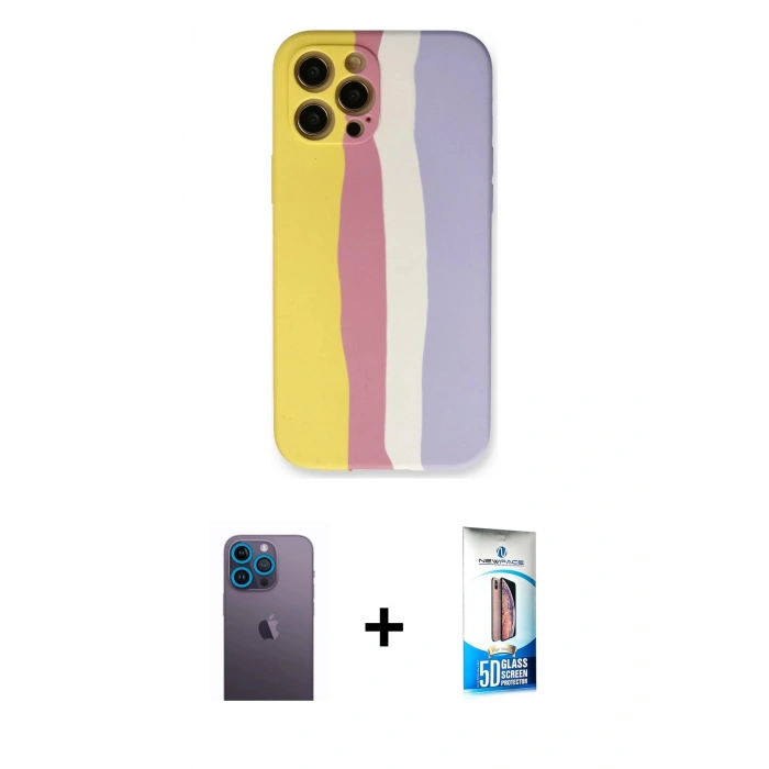 MARSİLYAN™- iPhone 12 Pro Max Kılıf Yadigar Çizgi - Siyah 5D Eko Cam Ekran Koruyucu + Neon Fosforlu Kamera Lens - MI