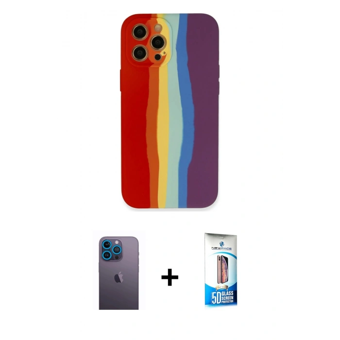 MARSİLYAN™- iPhone 12 Pro Max Kılıf Yadigar Çizgi - Siyah 5D Eko Cam Ekran Koruyucu + Neon Fosforlu Kamera Lens - MI