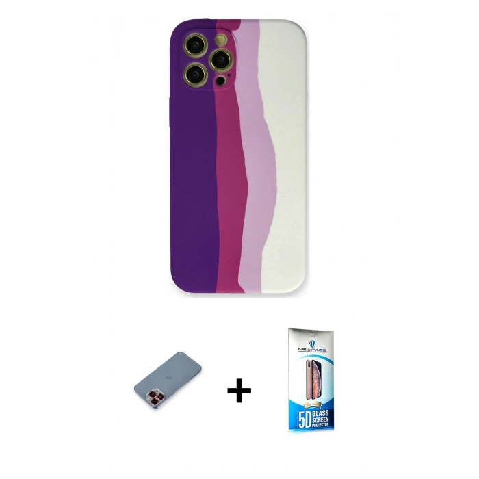MARSİLYAN™- iPhone 12 Pro Max Kılıf Yadigar Çizgi - Siyah 5D Eko Cam Ekran Koruyucu + Metal Kamera Lens Koruma Cam - KI