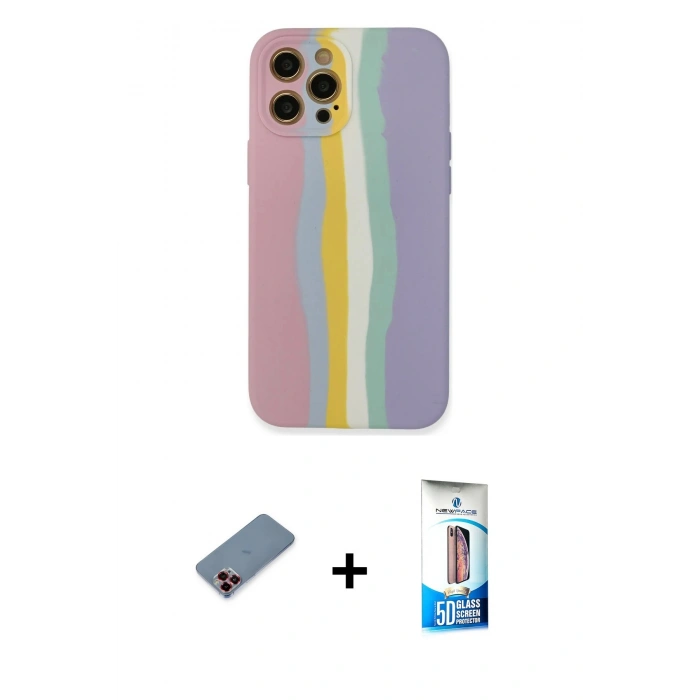 MARSİLYAN™- iPhone 12 Pro Max Kılıf Yadigar Çizgi - Siyah 5D Eko Cam Ekran Koruyucu + Metal Kamera Lens Koruma Cam - KI