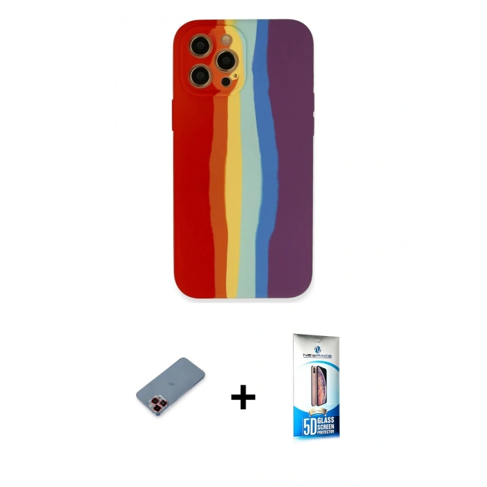 MARSİLYAN™- iPhone 12 Pro Max Kılıf Yadigar Çizgi - Siyah 5D Eko Cam Ekran Koruyucu + Metal Kamera Lens Koruma Cam - KI