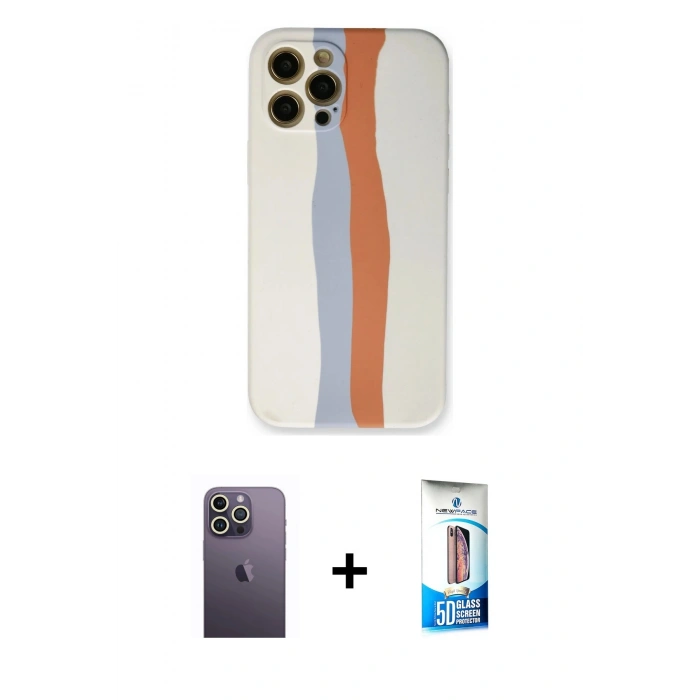 MARSİLYAN™- iPhone 12 Pro Max Kılıf Yadigar Çizgi - Siyah 5D Eko Cam Ekran Koruyucu + Neon Fosforlu Kamera Lens - BZ