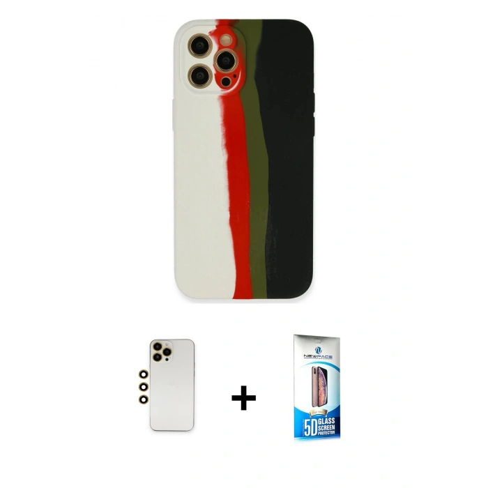 MARSİLYAN™- iPhone 12 Pro Max Kılıf Yadigar Çizgi - Siyah 5D Eko Cam Ekran Koruyucu + Shine Kamera Lens - GD
